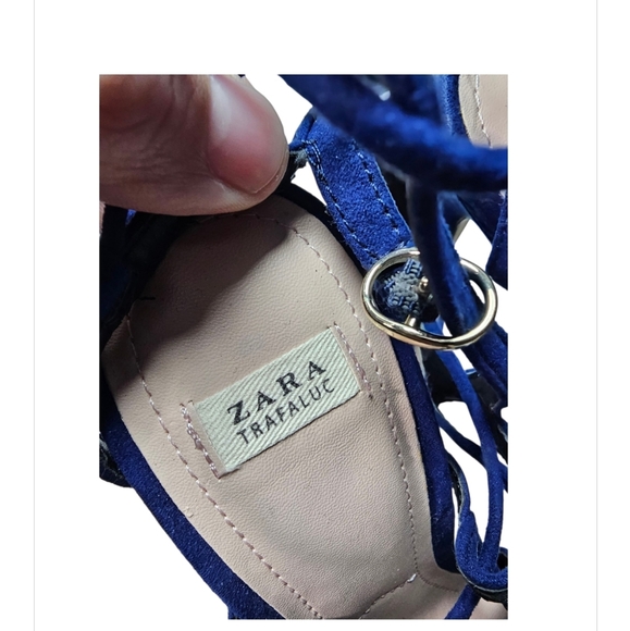 Zara‎ Navy Blue Suede Heels Eith Straps 38 - Picture 5 of 7